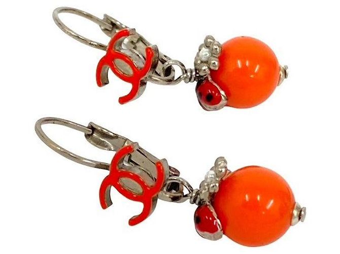 Orecchini Chanel Coco Mark Fiore Coccinella Argento Metallico - vista 4