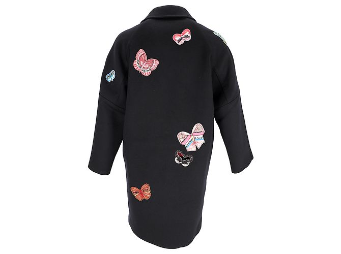 Valentino Garavani Abrigo de Lana Negra con Apliqué de Mariposa Valentino Negro - vista 3