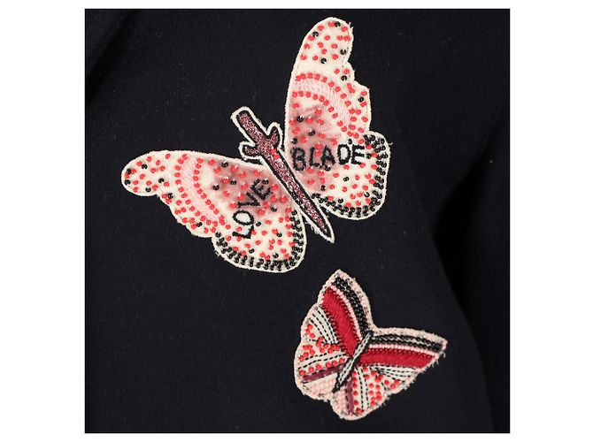 Valentino Garavani Abrigo de Lana Negra con Apliqué de Mariposa Valentino Negro - vista 9