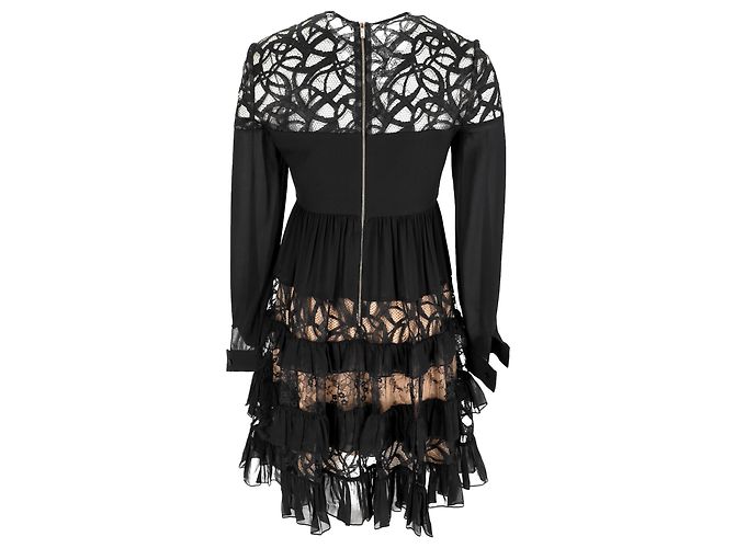 Abito mini a maniche lunghe in poliamide nera con pizzo di Elie Saab Nero - vista 3