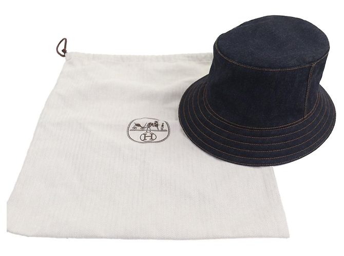 Cappello bucket in denim di cotone ricamato H di Hermès 60 Blu - vista 2