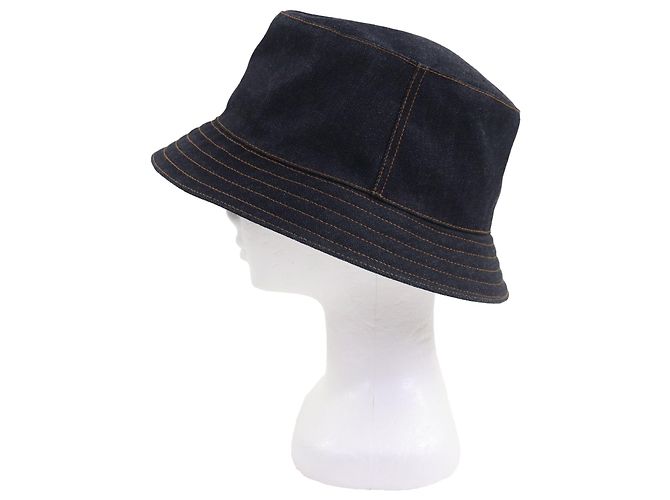 Cappello bucket in denim di cotone ricamato H di Hermès 60 Blu - vista 4