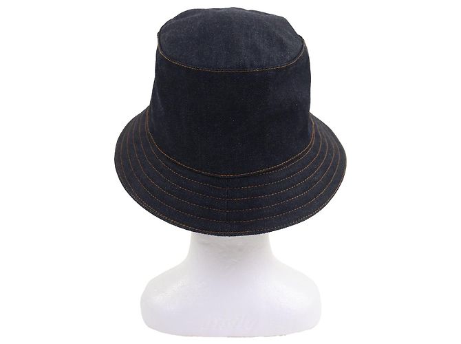 Cappello bucket in denim di cotone ricamato H di Hermès 60 Blu - vista 5