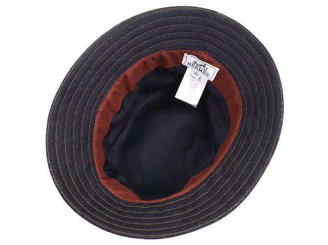 Cappello bucket in denim di cotone ricamato H di Hermès 60 Blu - vista 7