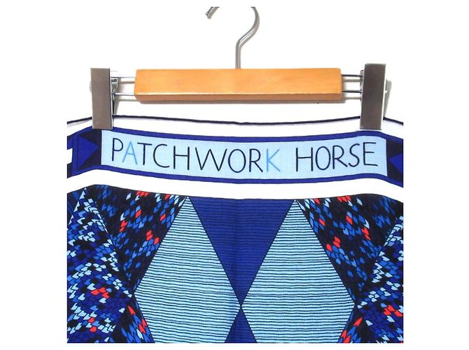 Silk In Sciarpa in cashmere e seta Hermès Carré Jean 140 Patchwork Cavallo Blu - vista 2