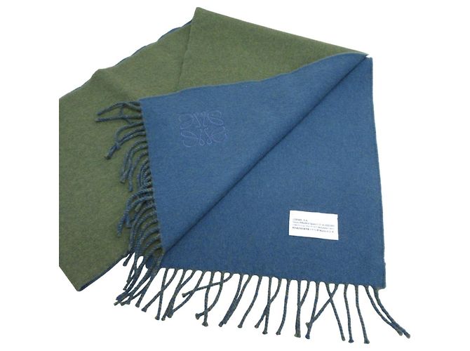 Sciarpa in misto cashmere con frange bicolore ricamata con il logo Loewe Blu Cachi - vista 2