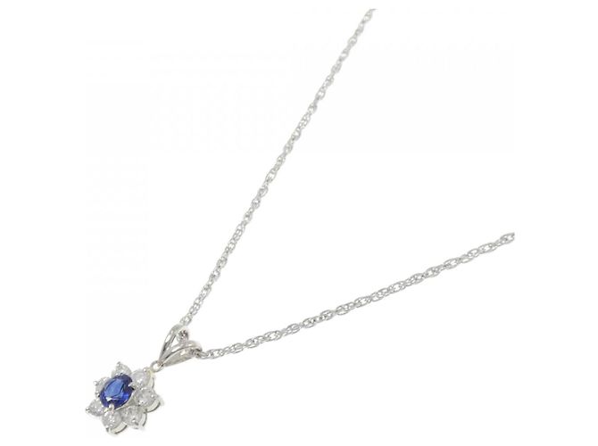 Autre Marque Platinblumen-Saphir-Diamant-Halskette Silber - Ansicht 2