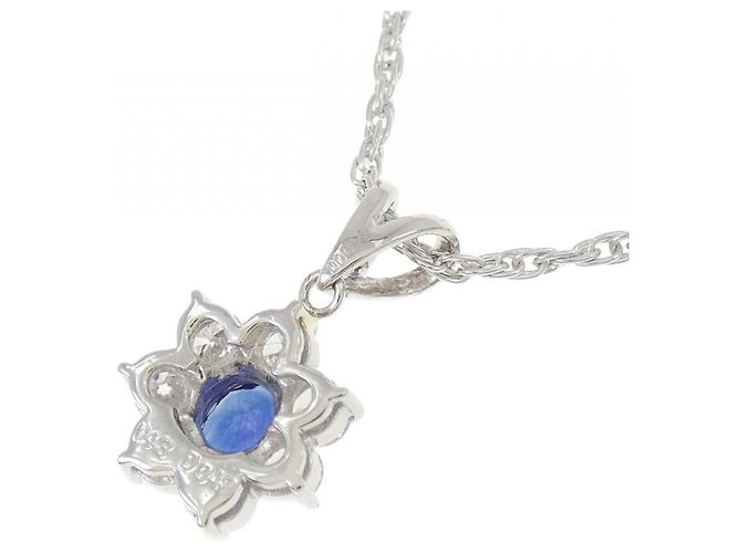 Autre Marque Platinblumen-Saphir-Diamant-Halskette Silber - Ansicht 4