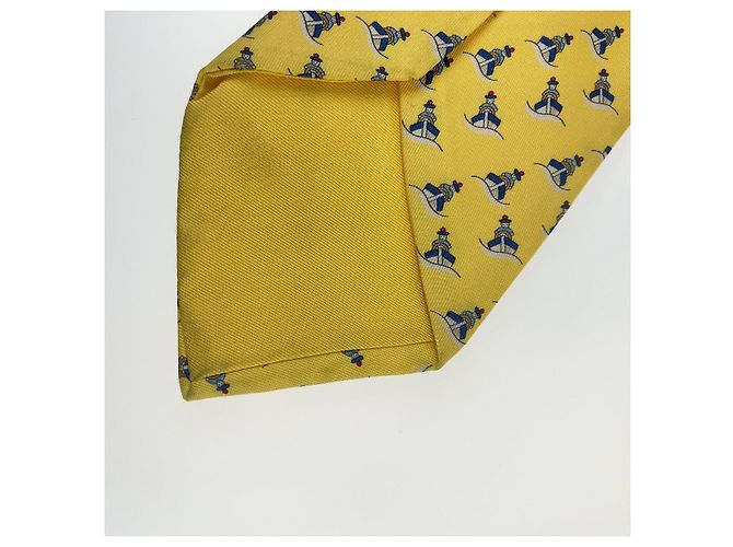 Hermès Seeschiff-Muster Seidenkrawatte 9 cm Gelb - Ansicht 5