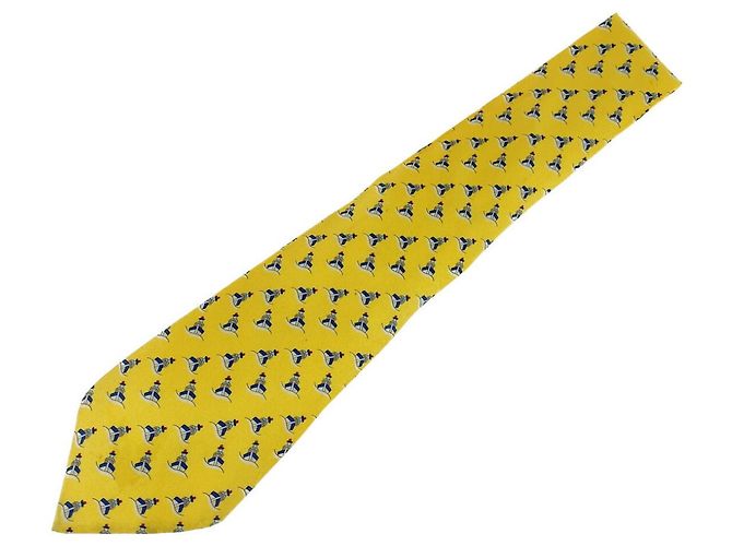 Hermès Seeschiff-Muster Seidenkrawatte 9 cm Gelb - Ansicht 9
