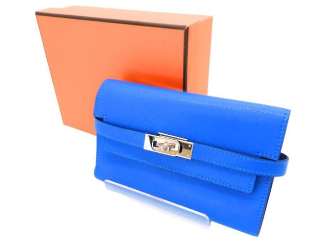 Cartera Kelly Hermès de cabra plegable Azul - vista 12
