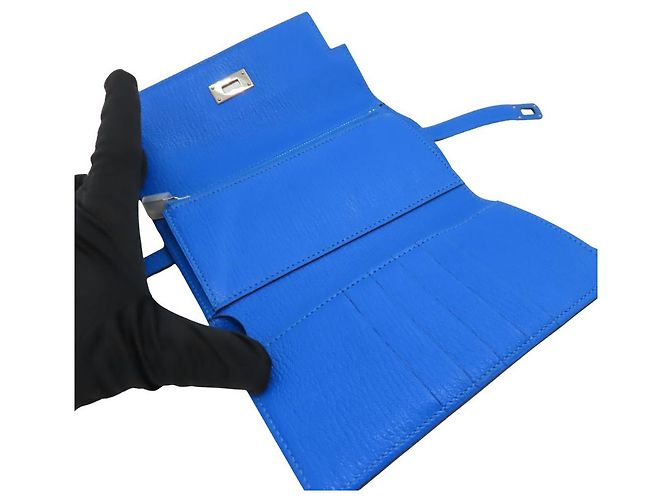 Cartera Kelly Hermès de cabra plegable Azul - vista 7