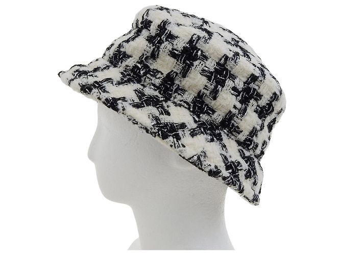 Timeless Cappello in tweed a scacchi COCO di Chanel in lana Nero Bianco - vista 2
