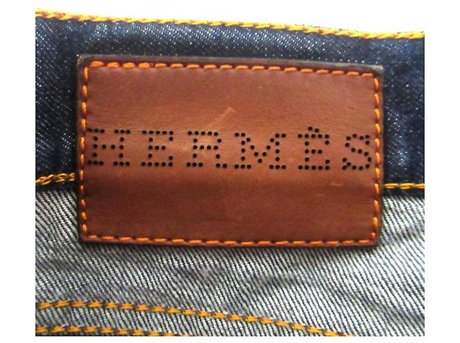 Calças de denim com patch de couro e botão Hermès Série 40 Azul - vista 10