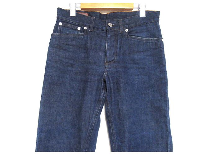 Calças de denim com patch de couro e botão Hermès Série 40 Azul - vista 3