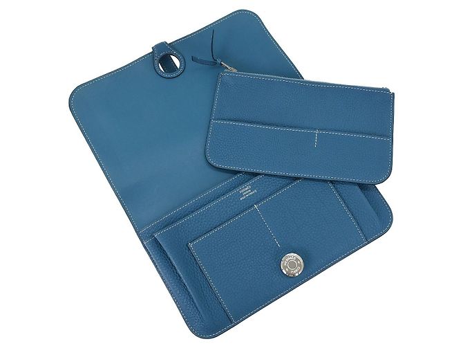Billetera combinada Dogon Duo de cuero Hermès Azul - vista 3