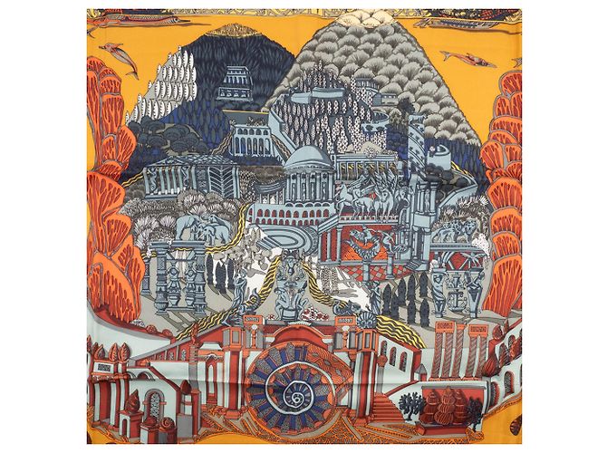 Sciarpa Hermès Carré 90 - L'ATLANTIDE Arancione - vista 3