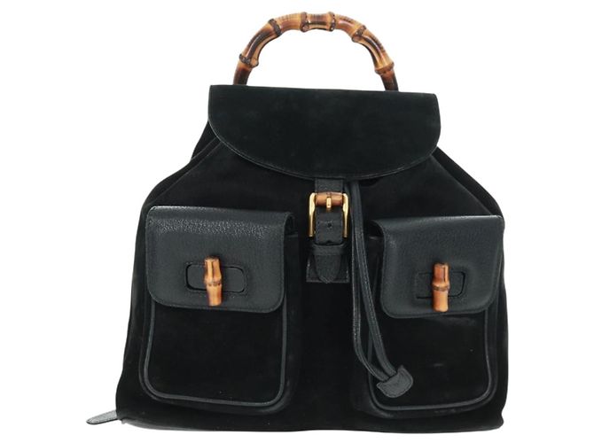 Zaino in suede Gucci Bamboo Nero Oro 003 58 0016 Auth 161768 D'oro - vista 13