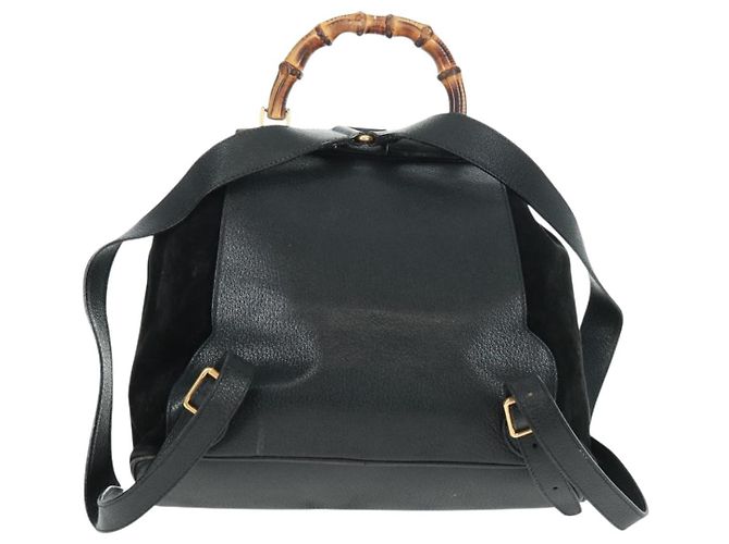 Zaino in suede Gucci Bamboo Nero Oro 003 58 0016 Auth 161768 D'oro - vista 2