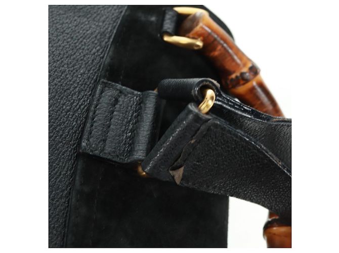 Zaino in suede Gucci Bamboo Nero Oro 003 58 0016 Auth 161768 D'oro - vista 20