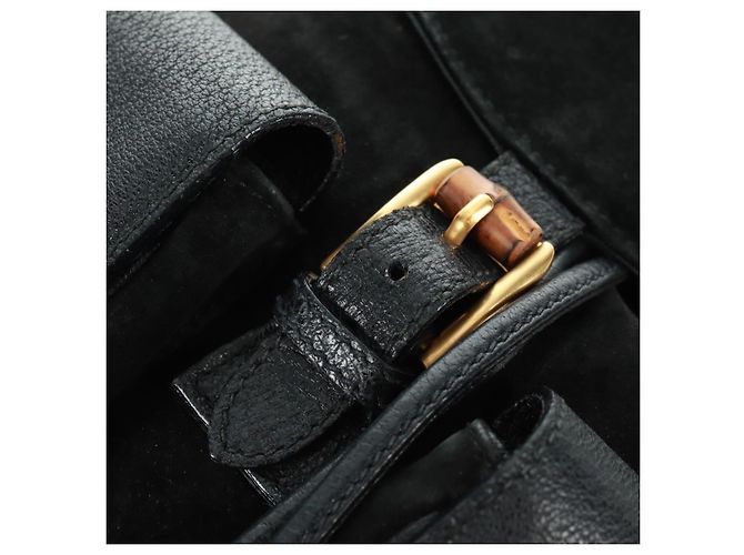 Zaino in suede Gucci Bamboo Nero Oro 003 58 0016 Auth 161768 D'oro - vista 24