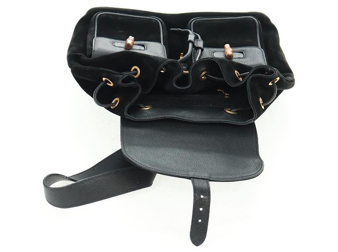 Zaino in suede Gucci Bamboo Nero Oro 003 58 0016 Auth 161768 D'oro - vista 25