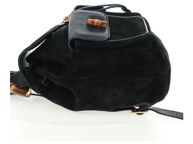 Zaino in suede Gucci Bamboo Nero Oro 003 58 0016 Auth 161768 D'oro - vista 3
