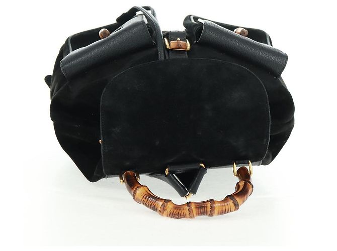 Zaino in suede Gucci Bamboo Nero Oro 003 58 0016 Auth 161768 D'oro - vista 7