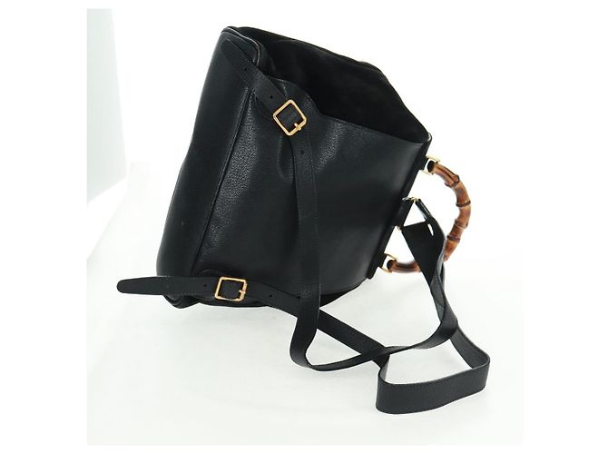 Zaino in suede Gucci Bamboo Nero Oro 003 58 0016 Auth 161768 D'oro - vista 9