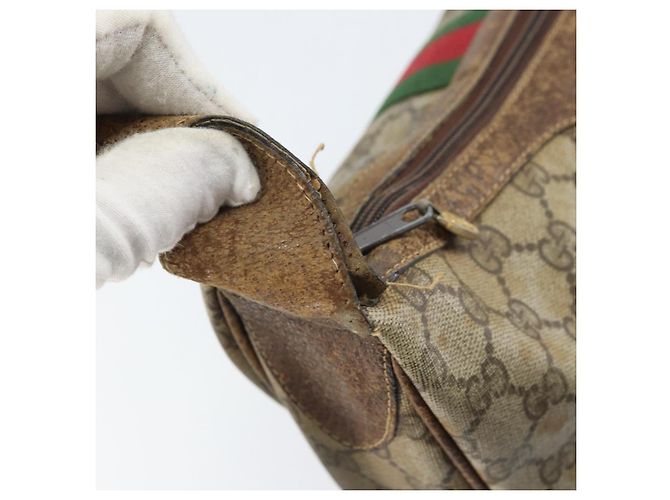 Borsa a Spalla Gucci GG Supreme Web Sherry Line PVC Beige 010 378 Auth 162998 - vista 10