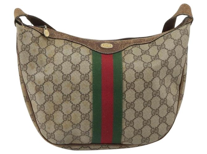 Borsa a Spalla Gucci GG Supreme Web Sherry Line PVC Beige 010 378 Auth 162998 - vista 13