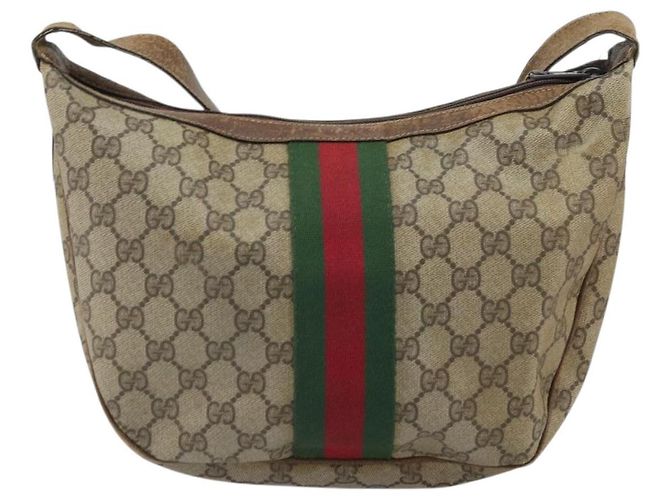 Borsa a Spalla Gucci GG Supreme Web Sherry Line PVC Beige 010 378 Auth 162998 - vista 2