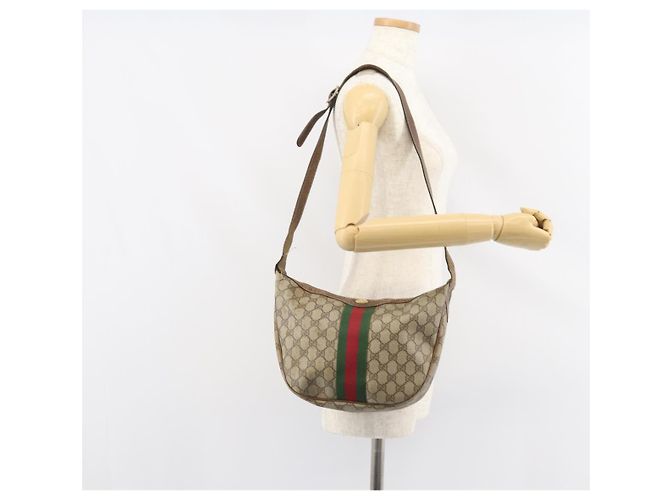 Borsa a Spalla Gucci GG Supreme Web Sherry Line PVC Beige 010 378 Auth 162998 - vista 23