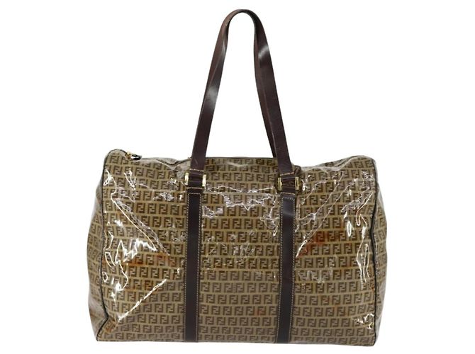 Borsa Boston in tela Zucchino FENDI marrone oro Auth am10122 - vista 13