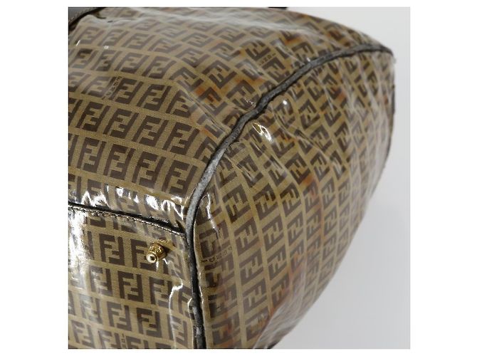 Borsa Boston in tela Zucchino FENDI marrone oro Auth am10122 - vista 15