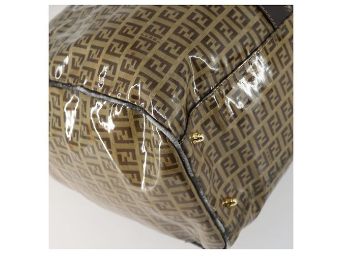 Borsa Boston in tela Zucchino FENDI marrone oro Auth am10122 - vista 16