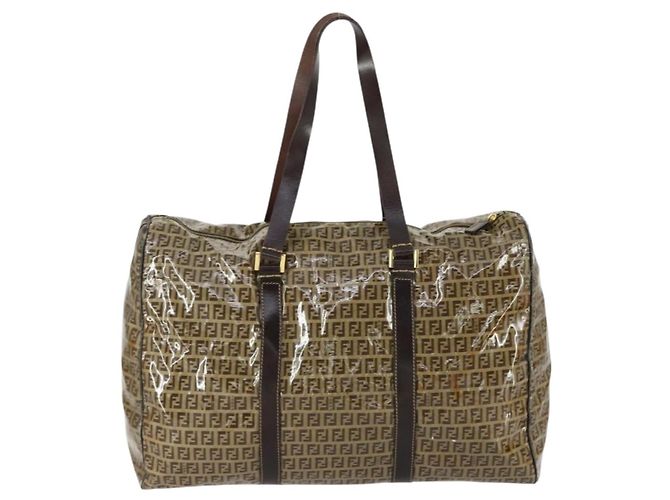 Borsa Boston in tela Zucchino FENDI marrone oro Auth am10122 - vista 2