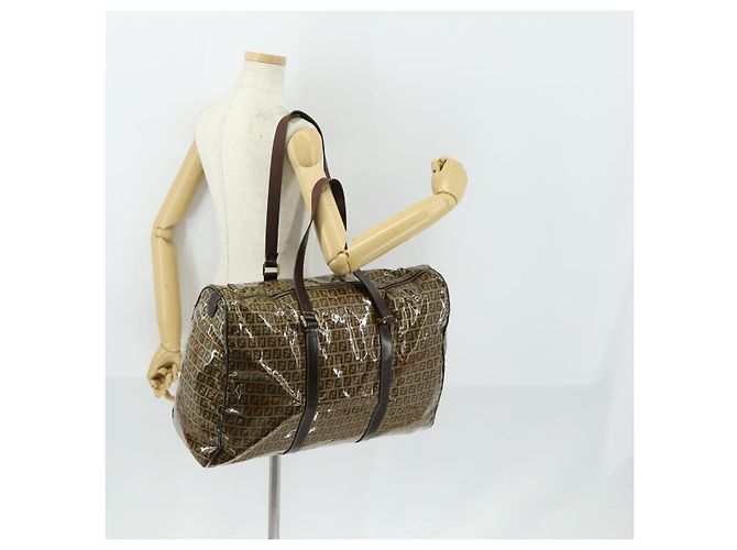 Borsa Boston in tela Zucchino FENDI marrone oro Auth am10122 - vista 22