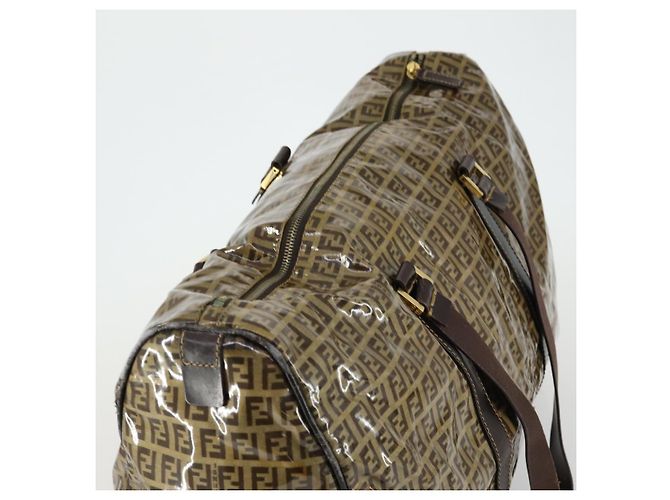 Borsa Boston in tela Zucchino FENDI marrone oro Auth am10122 - vista 6