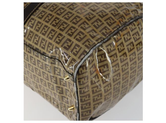 Borsa Boston in tela Zucchino FENDI marrone oro Auth am10122 - vista 9