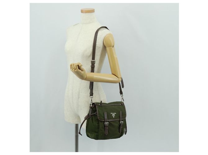 PRADA Schultertasche Nylon Grün Silber Authentisch 161408 - Ansicht 30
