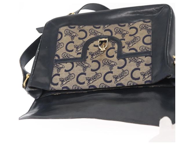 Céline Borsa a Spalla Celine C Sulky in Tela Blu Navy e Oro Auth 161128 D'oro - vista 10