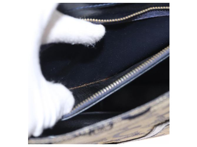Céline Borsa a Spalla Celine C Sulky in Tela Blu Navy e Oro Auth 161128 D'oro - vista 12