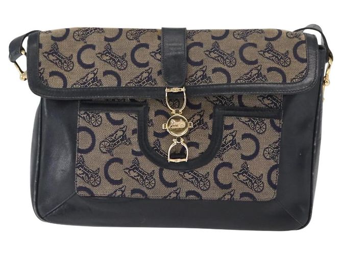 Céline Borsa a Spalla Celine C Sulky in Tela Blu Navy e Oro Auth 161128 D'oro - vista 13