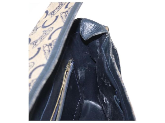 Céline Borsa a Spalla Celine C Sulky in Tela Blu Navy e Oro Auth 161128 D'oro - vista 18