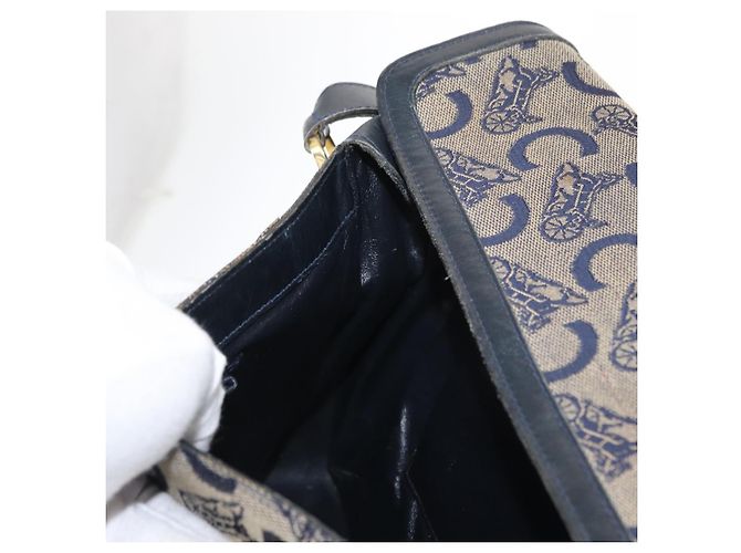 Céline Borsa a Spalla Celine C Sulky in Tela Blu Navy e Oro Auth 161128 D'oro - vista 19
