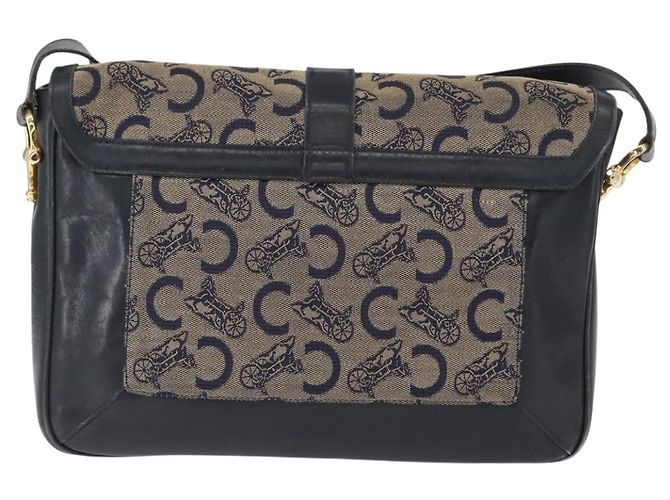 Céline Borsa a Spalla Celine C Sulky in Tela Blu Navy e Oro Auth 161128 D'oro - vista 2