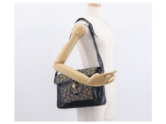 Céline Borsa a Spalla Celine C Sulky in Tela Blu Navy e Oro Auth 161128 D'oro - vista 21