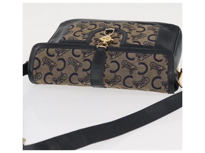 Céline Borsa a Spalla Celine C Sulky in Tela Blu Navy e Oro Auth 161128 D'oro - vista 6