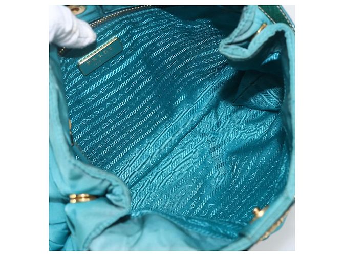 Borsa a Spalla PRADA in Nylon Blu Turchese Oro Auth 161283 D'oro - vista 11